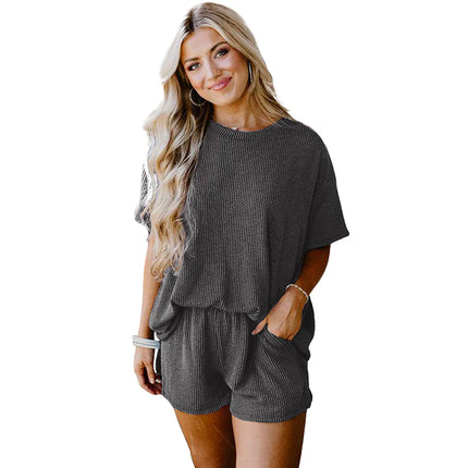 Solid Color Short Sleeve Top & Shorts Set – Casual Two-Piece Summer Outfit