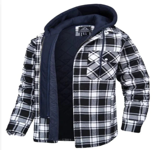 Quilted Lined Flannel Shirt Jacket in Blue Gray, Black, Red, Yellow, and Blue White – cozy, stylish, and hooded outerwear