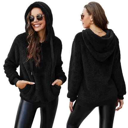Women’s Zipper Hooded Fleece Sweatshirt Jacket – Long Sleeve Solid Color