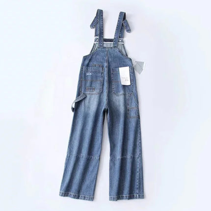 Loose Fit Denim Strappy Overalls with Pockets – Women’s Casual Street Style