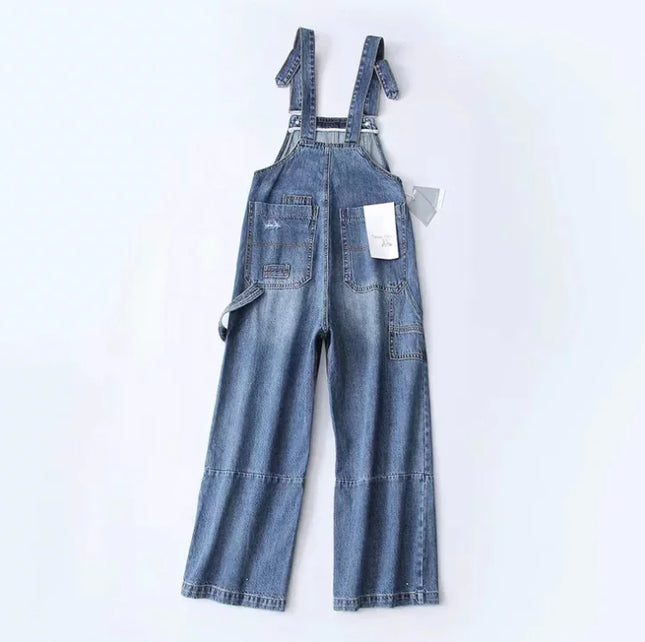 Loose Fit Denim Strappy Overalls with Pockets – Women’s Casual Street Style