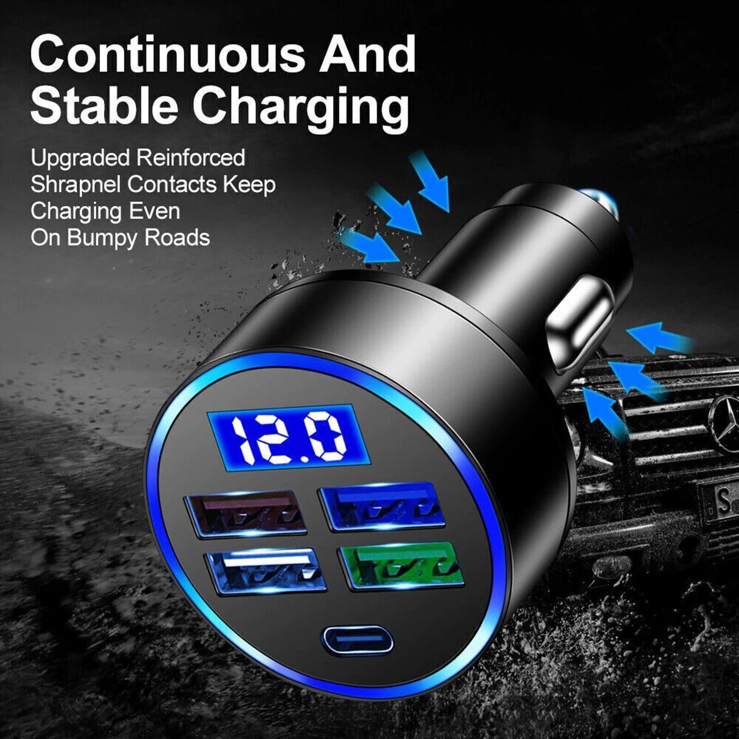 5-Port Super Fast Car Charger Adapter – USB & Type-C for iPhone, Samsung & Android