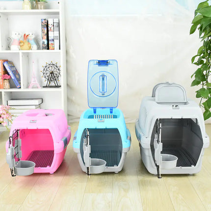 Portable Airline Pet Carrier – Travel Crate for Dogs, Cats & Rabbits with Bowl & Mat Set