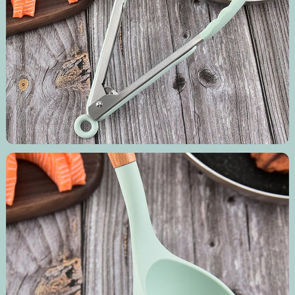 Non-Stick Silicone Kitchen Tool Set with Wooden Handles – Heat Resistant