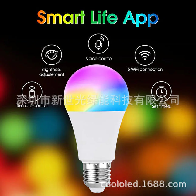 Smart Graffiti LED bulb with Bluetooth control, RGB colors, adjustable white light, in modern living room