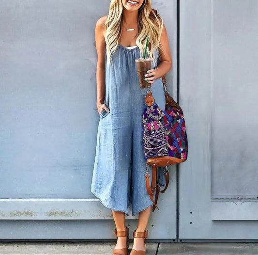 Suspender jeans loose wide leg romper effortless casual denim outfit

Front View:

Women’s loose denim suspender romper with wide leg design

Side Angle Image:

Casual wide leg jean suspender jumpsuit with relaxed fit

Back View:

Denim suspender romper with loose back design and wide leg style

Fabric Close-Up:

Soft breathable denim fabric on loose suspender romper

Pocket Detail Close-Up:

Functional pockets on casual denim suspender wide leg romper

Model Wearing Outdoors:

Trendy women’s denim suspende