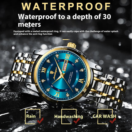 Men’s Water-Resistant Stainless Steel Watch –  Business Quartz with Luminous Display