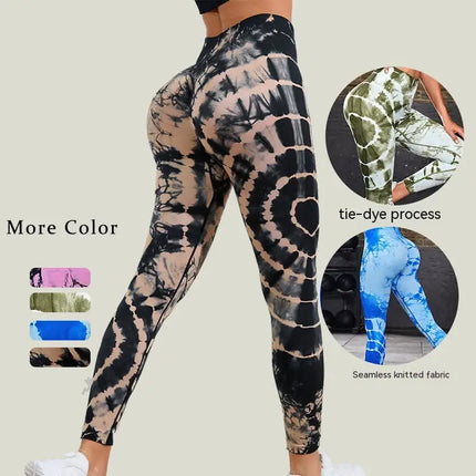Women’s Tie-Dye Yoga Pants – High Waist Hip Lift Sports Leggings