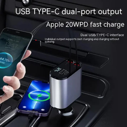 High-Powered 100W Car Charger with USB-C & USB-A Ports – Fast Charging for Phones & Tablets