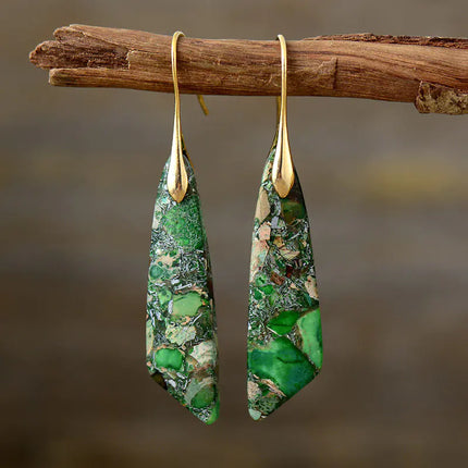 Bohemian Geometric Pendant Earrings – Natural Emperor Stone Dangle Jewelry for Women