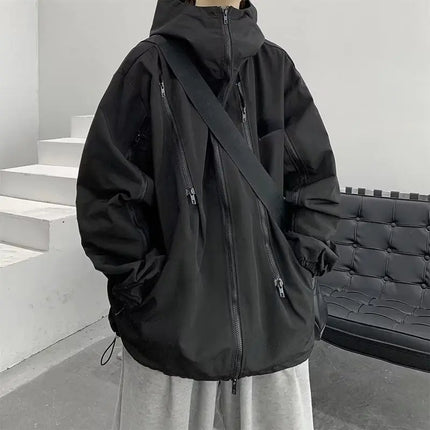 Deeptown Harajuku Black Windbreaker – Oversized Waterproof Streetwear Jacket