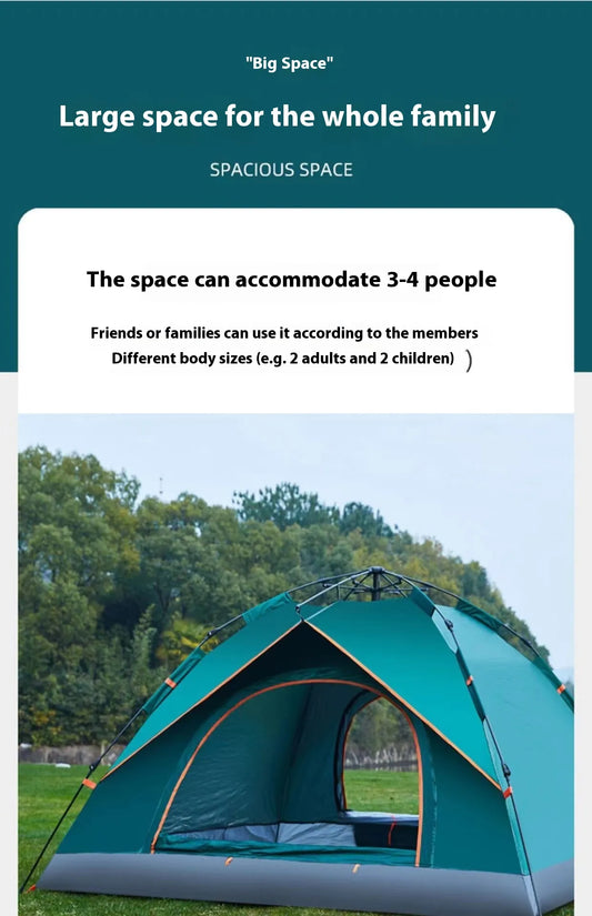 3–4 Person Double Automatic Camping Tent – Waterproof, UV-Protected & Easy Setup | Free Worldwide Shipping