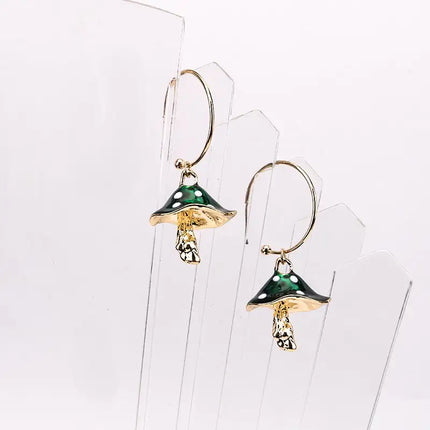 Multicolor Oil Dripping Mushroom Earrings – Korean Style Silver Statement Drop Earrings for Women