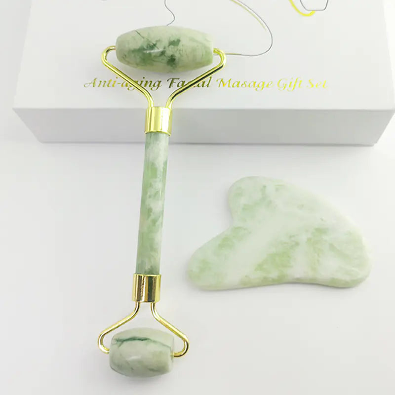 110g Xiu Yu White Jade Facial Roller & Gua Sha Set – Skincare Massage & Beauty Tool | free worldwide shipping.