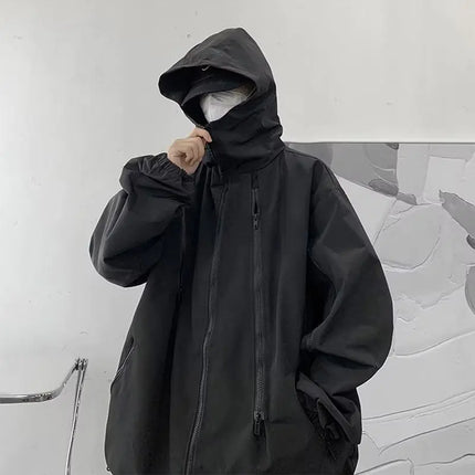 Deeptown Harajuku Black Windbreaker – Oversized Waterproof Streetwear Jacket