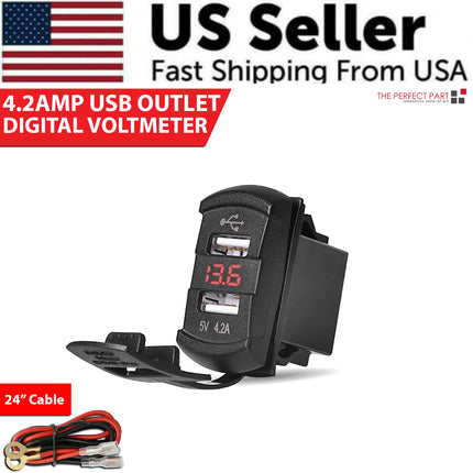 Dual USB Charger Socket with LED Voltmeter & Rocker Switch Panel – Car & Boat Power Adapter