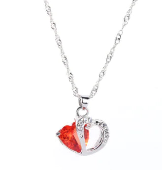 Heart Crystal Pendant Necklace for Women – Water Wave Chain, 9 Color Options