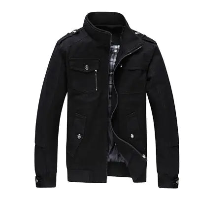 Men’s Pure Cotton Casual Stand Collar Washed Jacket – Spring & Autumn