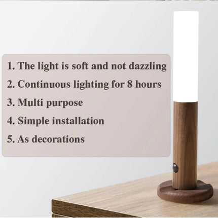 Motion Sensor LED Light | Magnetic USB Rechargeable Wooden Lamp
