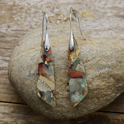 Bohemian Geometric Pendant Earrings – Natural Emperor Stone Dangle Jewelry for Women
