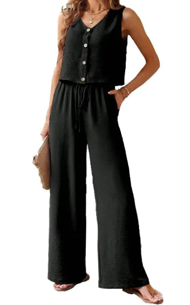 sleeveless vest set women
wide-leg pants suit