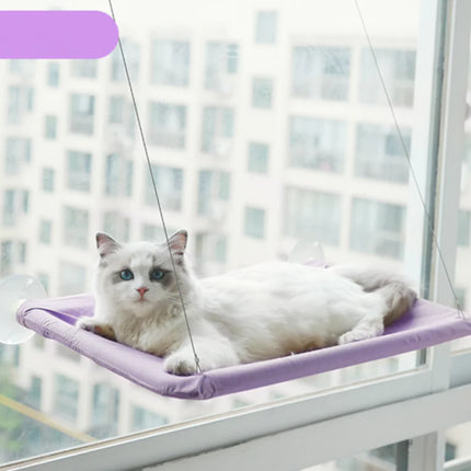 Cat hammock window bed with suction cups providing a sunny elevated perch for indoor cats