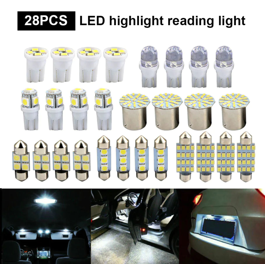 28pcs Car Interior LED Light Bulb Set – Dome, Map, Door, Trunk, License Plate