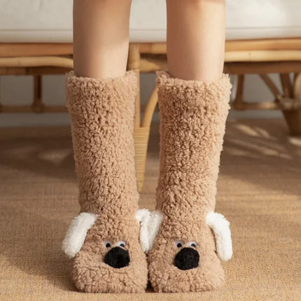 Winter Plush Non-Slip Floor Socks – Soft Warm Fuzzy House Slippers for Women & Teens