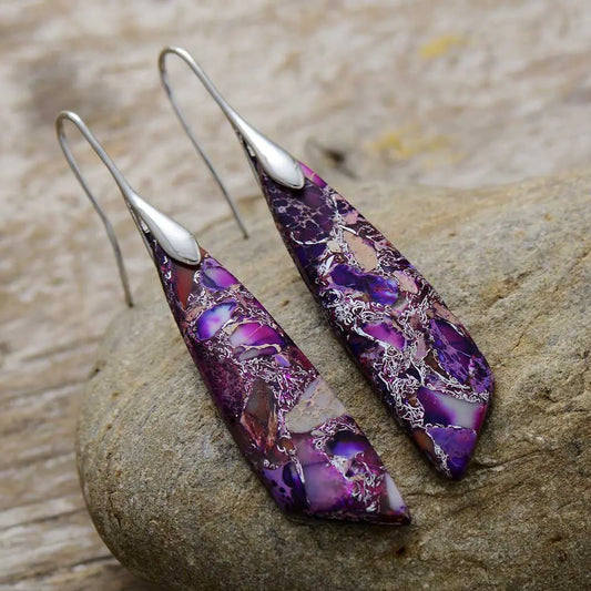 Bohemian Geometric Pendant Earrings – Natural Emperor Stone Dangle Jewelry for Women