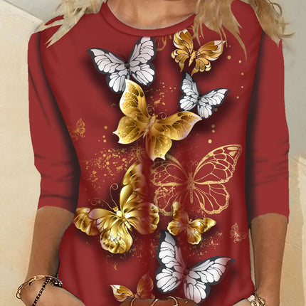 "Women's printed crew neck long sleeve T-shirt in cotton blend"