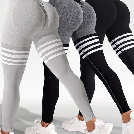 Striped High-Waist Hip Lift Sports Tights – Workout & Running Pants