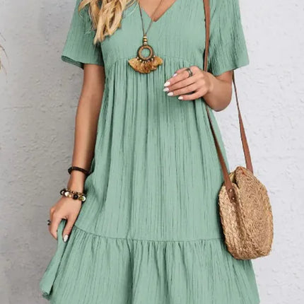 Summer V-neck Dresses Women's Loose Casual Short-sleeved Corset Dress