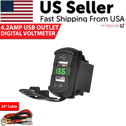Dual USB Charger Socket with LED Voltmeter & Rocker Switch Panel – Car & Boat Power Adapter