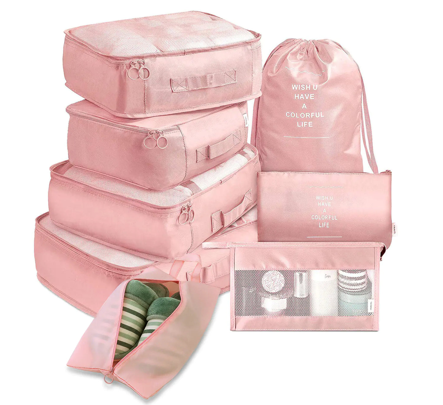 Ensemble de cubes de voyage 8 pièces – Organisateur de bagages et sacs séparateurs pour un voyage efficace, livraison gratuite dans le monde entier.