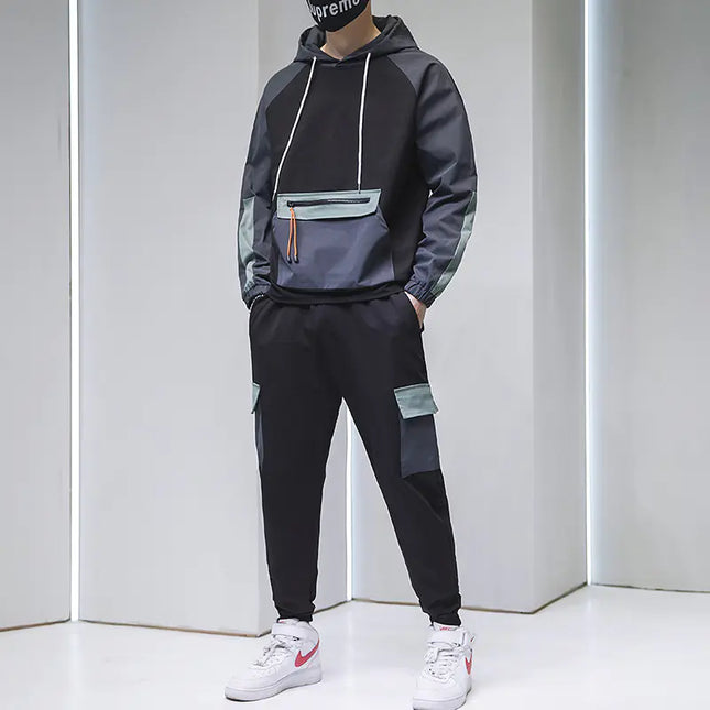 Men’s Spring Hoodie Two-Piece Sportswear Set – Casual Athletic Tracksuit