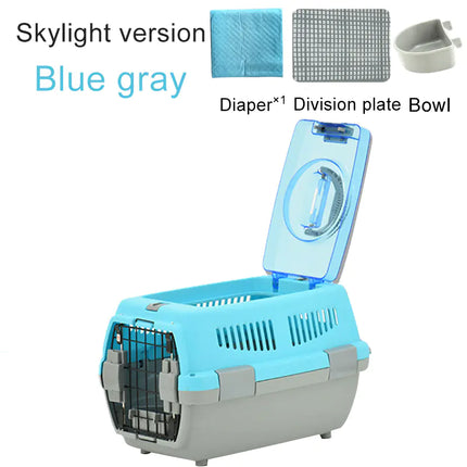 Portable Airline Pet Carrier – Travel Crate for Dogs, Cats & Rabbits with Bowl & Mat Set