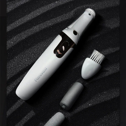 White Reewell electric nose hair trimmer with brush and attachments, sleek design for grooming