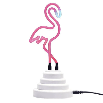 Pink flamingo neon lamp with white base, decorative lighting for home or office