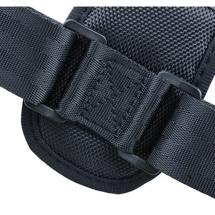 Black tactical belt with adjustable buckle and textured nylon strap for secure fit