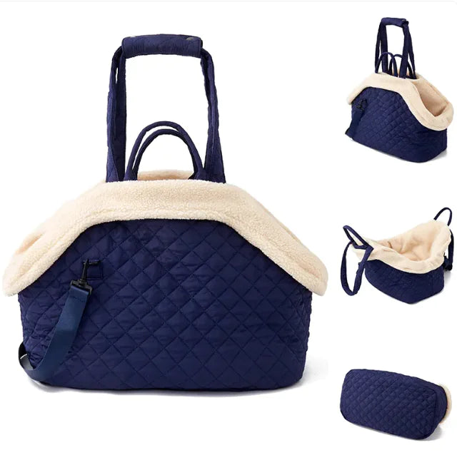 Quilted Korean-Style Pet Travel Bag – Soft Portable Carrier for Cats & Small Dogs