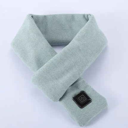 Mint green heated neck wrap with herringbone texture and black control panel for warmth and relaxation