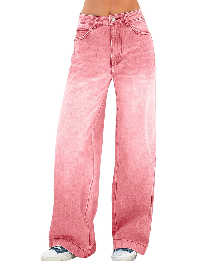“VAGDIGO Women’s Pink Wide Leg Baggy Jeans – Ripped Loose Fit Boyfriend Denim”