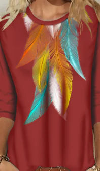 Women's Printed Crew Neck Long Sleeve T-Shirt | Stylish Comfort Tee