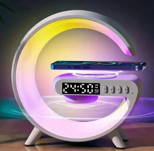 3-in-1 Smart G Lamp – Bluetooth Speaker, Wireless Charger & RGB Night Light