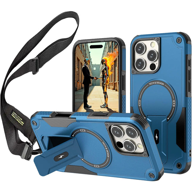 iPhone 16 Pro Max Case – Magnetic Invisible Stand & Detachable Lanyard Strap