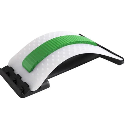 White and green back stretcher with textured surface for spine alignment and posture correction