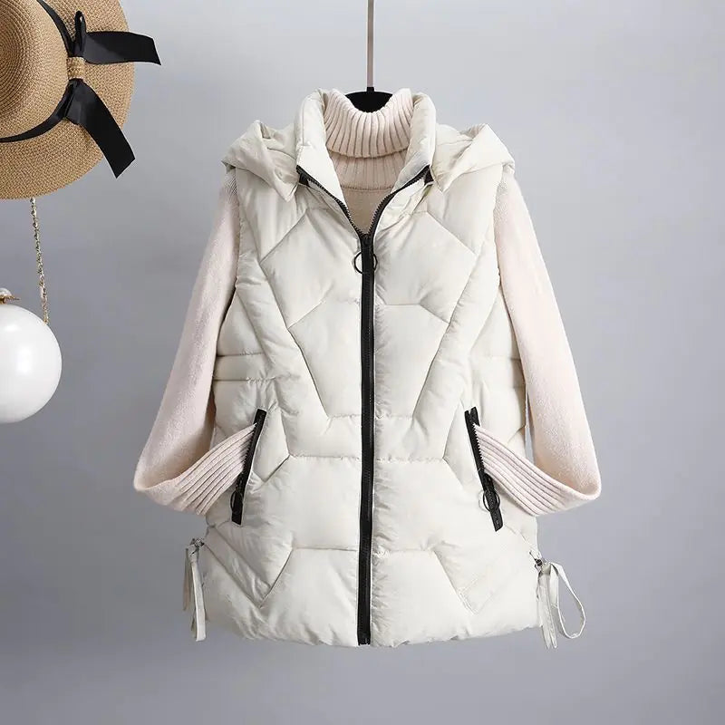 Men’s & Women’s Down Cotton Vest with Detachable Hood – Lightweight, Warm & Winter-Ready