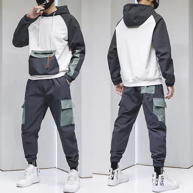 Men’s Spring Hoodie Two-Piece Sportswear Set – Casual Athletic Tracksuit