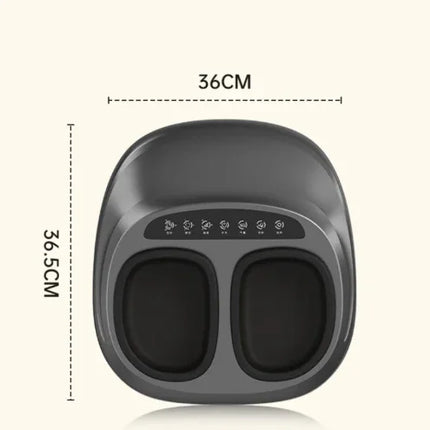 Gray foot massager with dual chambers, control panel, 36cm width, 36.5cm height for home wellness use