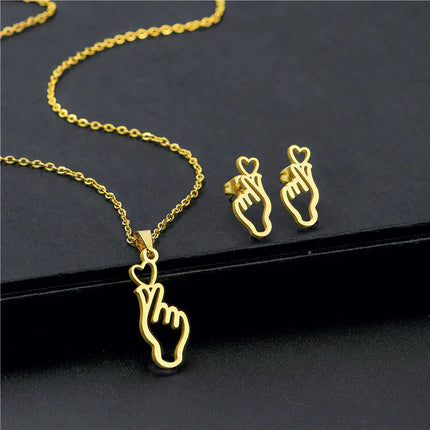 Heart Pendant Necklace & Earring Set – Minimalist Stainless Steel Jewelry for Women
